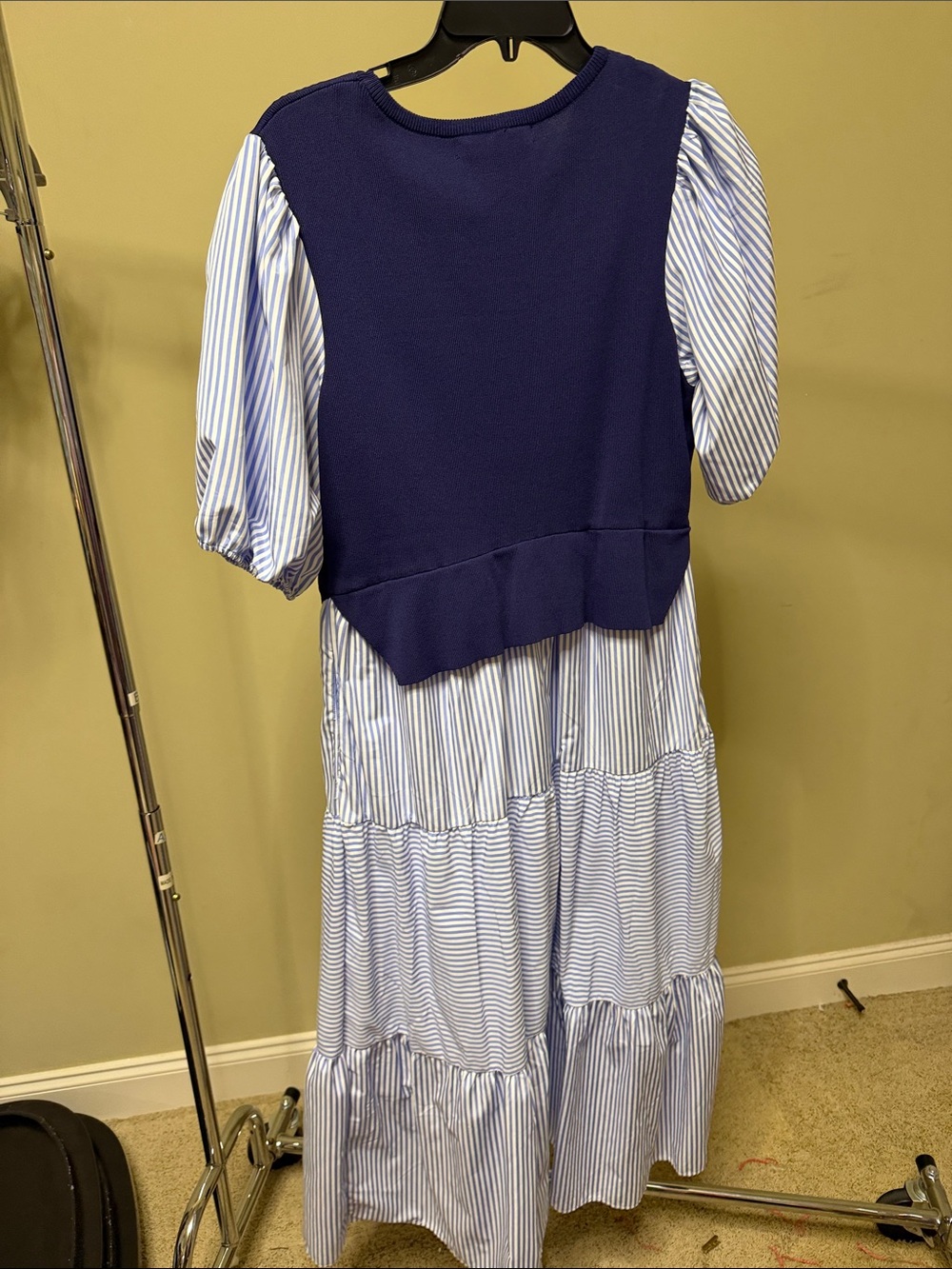 English Factory Navy Blue & White Striped Tiered Dress - Picture 2 of 2